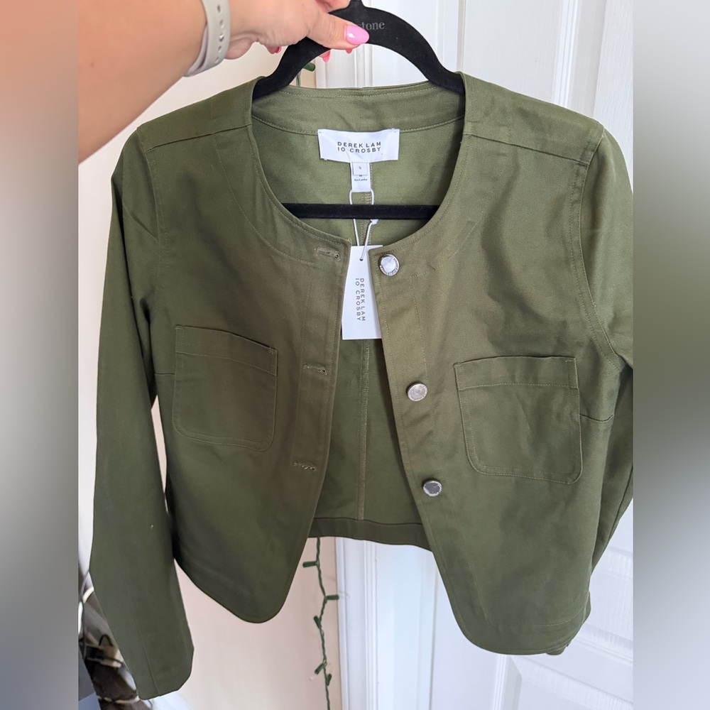 NWT Derek Lam 10 Crosby Tinna Olive Cropped Jacket| Designer Utility Chic Blazer - Picture 7 of 9